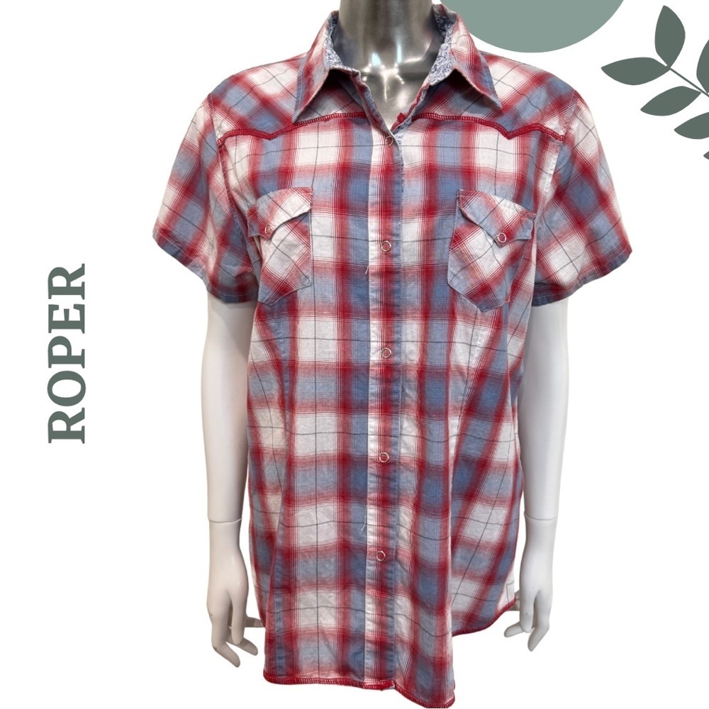 Roper Women’s Western Plaid Shirt Snap Front Red White Blue – Size XL